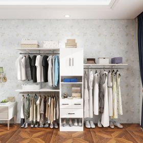 "95.6'' Closet Organizer System with Dual Hanging Rods, Shelves, and Drawers ��� White Engineered Wood Wardrobe for Bedroom Storage