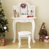 Kids Vanity Table and Chair Set, 2-in-1 Girls Vanity with Tri-Folding Mirror & 3-Color LED Lights, 1 Drawer