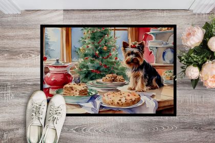 Yorkshire Terrier Yorkie Christmas Cookies Doormat Front Door Mat Indoor Outdoor Rugs for Entryway, Non Slip Washable Low Pile, 24H X 36W