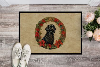 Flat-Coated Retriever Christmas Flowers Doormat Front Door Mat Indoor Outdoor Rugs for Entryway, Non Slip Washable Low Pile, 24H X 36W