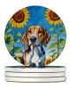 American Foxhound in Sunflowers Large Sandstone Coasters Pack of 4 Absorbent Round Coasters Decor Gifts for Men or Women, 4 in, Multicolor