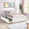Full Size Wood Platform Bed Frame with 4 Storage Drawers and Headboard of White Color for All Ages