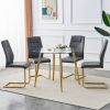 Table and chair set, circular dining table, glass tabletop with a diameter of 40 inches and gold-plated metal legs