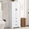 Tall Bathroom Storage Cabinet,Cabinet with Two Doors and Drawers,Adjustable Shelf,MDF Board,White
