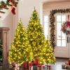 8FT, 6FT, 4FT Pre-Lit Pencil Christmas Trees, 3-set Slim Artificial Christmas Tree With Snow Flocking, Xmas Holiday Decoration Tree, 1455 Branch Tips