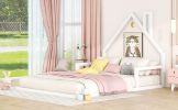 Full Size Wood Floor Bed with House-shaped Headboard, White