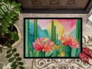 Arizona Saguaro Cactus Blossom in Watercolor Doormat Front Door Mat Indoor Outdoor Rugs for Entryway, Non Slip Washable Low Pile, 24H X 36W