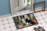 Border Collie Cozy Christmas Doormat Front Door Mat Indoor Outdoor Rugs for Entryway, Non Slip Washable Low Pile, 24H X 36W