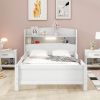 Wood Twin Size Platform Bed with Built-in LED Light, Storage Headboard and Guardrail, White