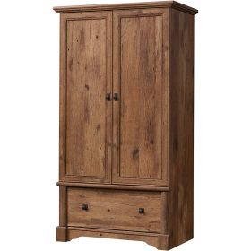 A Rustic Oak Drawer and Garment Rod Wardrobe Armoire