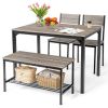 4 Pieces Rustic Dining Table Set with 2 Chairs and Bench