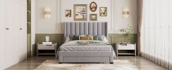 Queen Size Storage Bed Velvet Upholstered Platform Bed with a Big Drawer - Beige