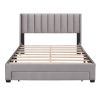 Queen Size Storage Bed Velvet Upholstered Platform Bed with a Big Drawer - Beige