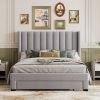 Queen Size Storage Bed Velvet Upholstered Platform Bed with a Big Drawer - Beige