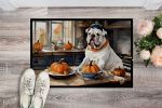 English Bulldog Fall Kitchen Pumpkins Doormat Front Door Mat Indoor Outdoor Rugs for Entryway, Non Slip Washable Low Pile, 24H X 36W